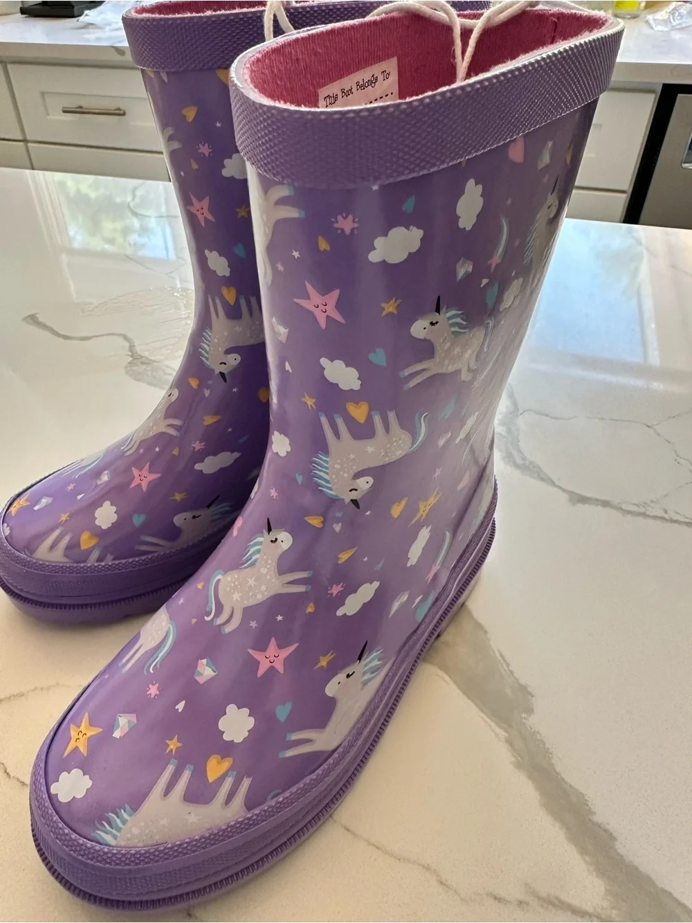 Kids Purple Unicorn Rain Boots with Pink Lining
